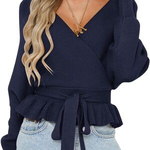 Navy Blue Women's Wrap Sweater